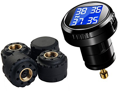 VESAFE Kabelloses Reifendruckkontrollsystem (TPMS), mit 4 externen Kappensensoren (0-87 PSI)