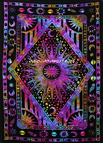 FUTURE HANDMADE Wandteppich, Mandala, Sonne, Mond, Batik, Wandbehang, indischer, Psychedelischer Hippie-Stil, Strandtuch, Überwurf, Bohemian-Stil, Tagesdecke