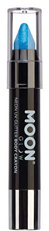 Moon Glow - Neon UV Glitter Face Paint Stick / Body Crayon makeup for the Face & Body - Blue - Glows brightly under UV lighting
