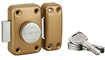 Verrou de Porte d'Entrée TRANSIT 2 - Bouton + Cylindre 40mm - Protections de Sécurité - avec 4 Clés Laiton Nickelé Réversibles et Carte de Propriété - Made in France - Finition Époxy Doré - THIRARD