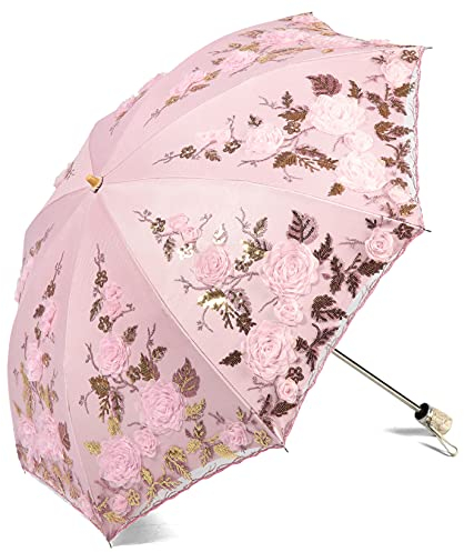 LCY, Damen Sonnenschirm Taschenschirm Anti-UV Regenschirm Pink Rose