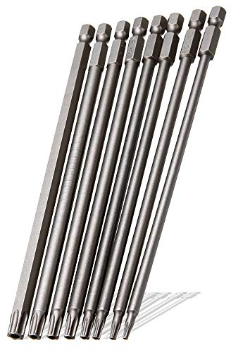 Saipor 8 Stück Torx Bits Schraubendreher Set T8-T40 Magnetische S2 Stahl 1/4 Zoll Sechskant Schaft (150mm Lange)