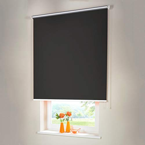 Sonnenschutz-HH® - Seitenzugrollo Verdunkelungsrollo Thermorollo - Außenmaß Breite 195 x 170 cm Höhe dunkelgrau - Lichtundurchlässig Rollo für Abdunkelung Kettenzugrollo inkl. Universalträger
