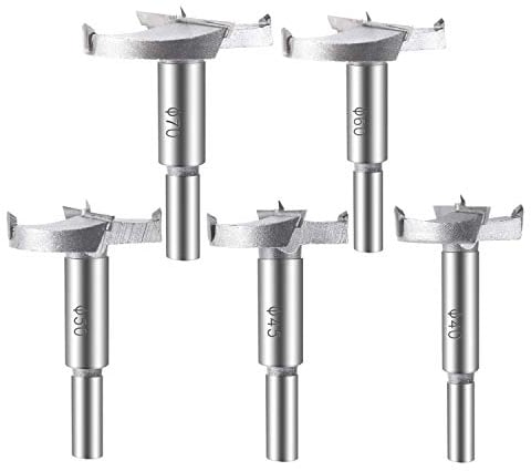 ASNOMY Talla grande Brocas Forstner Set - (40/45/50/60/70 mm) Juego de 5 Brocas Set de Acero al Tungsteno Fresadora Herramienta para taladro, para madera contrachapada, plástico, Madera