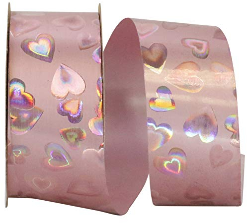 Reliant Ribbon 1650-061-09J Holo Heart Color Band, rose, 1-3/8 Inch X 25 Yards