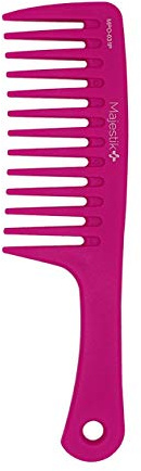 Peigne à dents larges rose vif infusé d'huile de noix de coco avec poignée pour cheveux longs, bouclés et secs pour enfants et adultes Majestik+