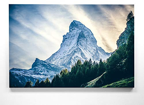 BilderKing Atemberaubendes Bergpanorama Wandbild - Matterhorn - als 90x60cm große Leinwand. XXL Wandbild als Hintergrund und Deko für Wohnzimmer & Schlafzimmer. Aufgespannt auf Holzrahmen