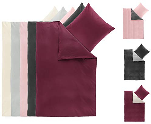 BaSaTex Winter Flausch Uni Bettwäsche Bett Garnitur 4-teiliges Set|135x200 cm + 80x80 cm |100% Microfaser Fleece Thermofleece | Anthrazit