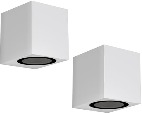 ledscom.de 2 Stück Wandleuchte ALSE für außen, IP54, Downlight, weiß matt, eckig, 1x GU10 max. 35W