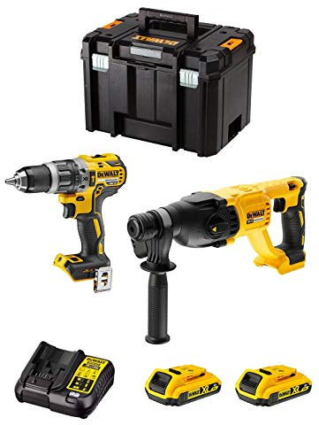 DeWALT Kit DWK209 (Taladro Percutor DCD796 + Martillo Perforador DCH133 + 2 Baterías de 2,0 Ah + Cargador + TSTAK VI)