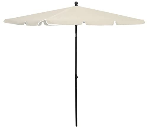 vidaXL Sonnenschirm mit Mast Kurbelsystem Gartenschirm Ampelschirm Balkonschirm Strandschirm Marktschirm Schirm Terrasse 210x140cm Sandfarben