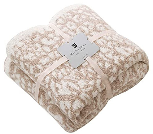MH MYLUNE HOME Fleecedecke, wendbar, für Sofa, Bett, flauschig, ultraweich, Mikrofaser, Leopardenmuster, 130 x 160 cm, flauschig, gemütlich, warme Decken für Couch, Stuhl, Sofas (130 x 160 cm, Beige)