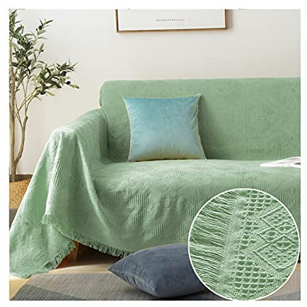 Daesar Überwurfdecke Wasserdicht 130x180, Couch Überwurfdecke für Eckcouch 2 Sitzer Grün mit Geometrie Muster Überwurfdecke Überwurfdecke Ecksofa Baumwolle