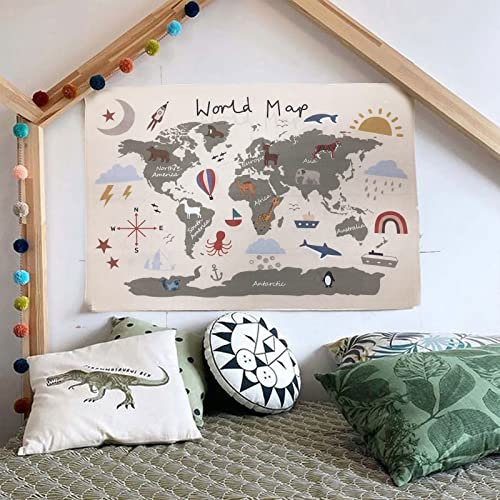 Entzückendes Aphabet-Poster auf Leinwand, Wandbehang, bezauberndes Alphabet, ABC-pädagogische Weltkarte, Kinderzimmer, Hängeposter für Kinderzimmer, Dekoration/Klassenzimmer (80x50 cm, hellkhaki)
