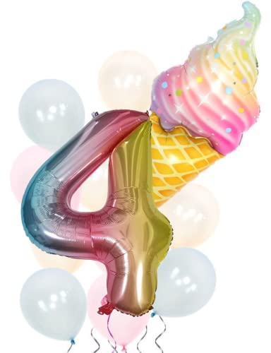 DIWULI Geburtstagsdeko 4 Jahre Luftballons Eis-Tüte Set