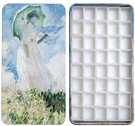 FCLUB Empty Watercolor Tin Palette with 40 Half Pans and Magnetic Squares | Empty Watercolor Half Pans,Paint Holder, Carrying Magnetic Squares, Artists Paint Palette, DIY Watercolor Travel Palette