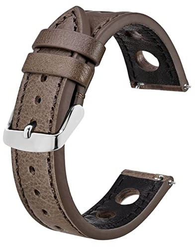 BISONSTRAP Rally Uhrenarmband 22mm, Uhrenarmbänder aus Leder für Herren, Taupe mit Silberne Schnalle