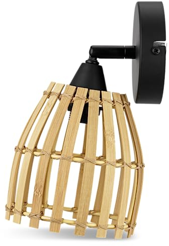 REV Wandleuchte innen - 1x E14 13x13x23cm Wandbeleuchtung für Wohnzimmer und Schlafzimmer, Wandlampe in Rattanoptik