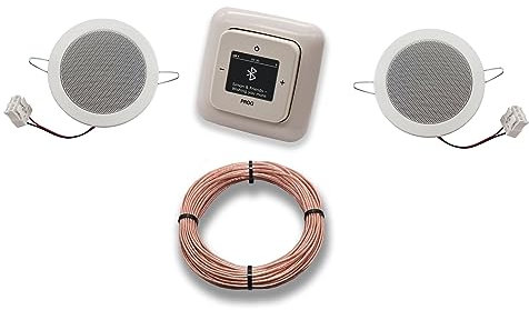 Busch Jäger DAB+ Unterputz Bluetooth (in and out) Radio 8217U-101 DURO2000 cremeweiß, Komplett-Set mit 2 x Deckenlautsprecher Einbaulautsprecher + 20 Meter Lautsprecherkabel 2x0,75 mm2 8217 U - 101