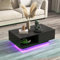 COSTWAY Table Basse Laquée LED 20 Couleurs, Table Basse Lumineuse avec Grand Tiroir et Compartiment, 5 Lumiosités Télécommandées, Table Salon Moderne pour Salon, Bureau, Salle, 95 x 55 x 31 cm (Noir)