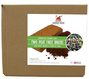 Coco Coir Compost Blocks Bricks 1.3kg 18 Litres - Pack of 2 - Peat-Free - Improves Soil Quality For Seeds & Cuttings - Mushrooms Hydroponics - Reptile Turtle Terrariums Worm Bedding - Seedzbox