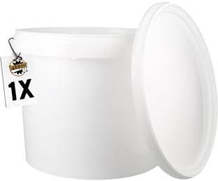 1x Eimer Mit Deckel 5L Weiß Rund | Kunststoff Lebensmittelecht, Luftdicht und Stabil | Mit Griff und Deckel für Lebensmittel Chemie Waschpulver Klebstoffe Geeignet