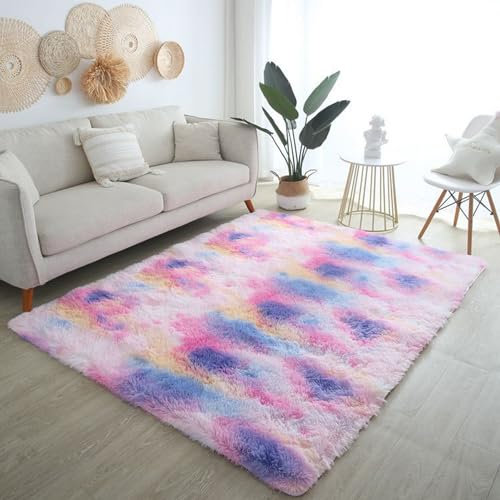 Lifup Hochflor Teppich Wohnzimmer Schlafzimmer, Super Weich Shaggy Teppich Flauschiger, Waschbarer Weiche Teppiche für Wohnkultur Mehrfarbig Rosa 200 x 300 cm