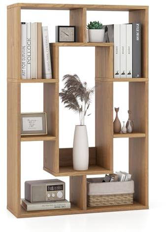 COSTWAY Bücherregal mit 7 Fächern, Standregal, Raumteiler Regal, Würfelregal mit Kippschutz, Aufbewahrungsregal für Wohnzimmer, Arbeitszimmer, Büro, 60 x 20 x 90 cm (Natur)