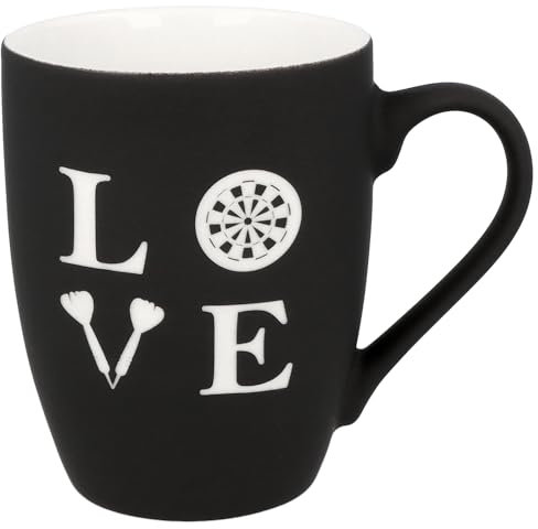 Spruchreif | Soft-Touch Tasse Love mit Darts-Motiv – Beidseitig gravierte Tasse mit Herz & Pfeil | Geschenk für Dartspieler, Fans & Turnierfreunde | 350 ml