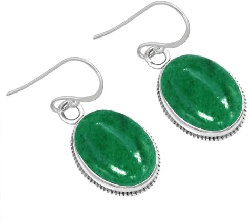 Jeweloporium Grüner Kiwiquarz Tropfen Silber Ohrring, 925 Sterling Silber Ohrring für Frauen, Echter ovaler Edelstein Handgefertigter Schmuck