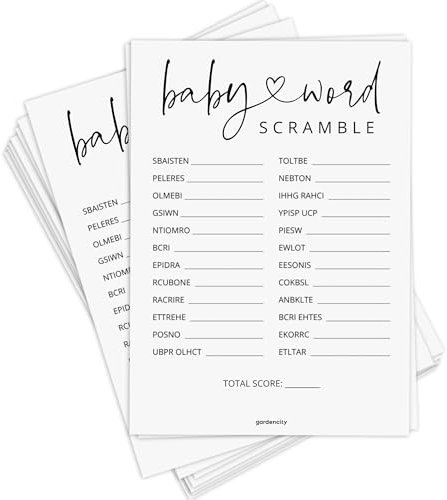 GardenCity 50 tarjetas de juego de palabras para baby shower, divertidos juegos de baby shower para niño o niña, género neutro, minimalista