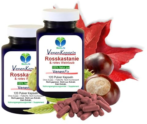 Rosskastanie Venen Fit + Weinlaub 240 (2x120) Kapseln bei Wasser in den BEINEN müden, geschwollenen, erschöpften, schweren Beinen [OHNE Zusatzstoffe] 27337-2