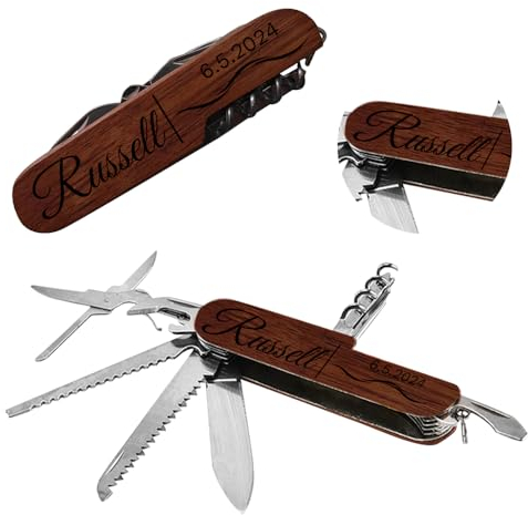 Couteau Multi-Outils Personnalisé,Couteau à Graver à Manche de Bois,Adapté à l'intérieur et à l'extérieur,Cour, Bureau et Maison,Fête des Pères,Petit ami,Marié,Meilleur Homme Présent (Bois A)