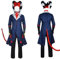 Cemaxjo Hazbin Blitzo Cosplay Jacke Hose Horns Helluva Halloween Kostüm mit Schwanz Handschuhe Uniform Anzug (Blau, Small)