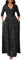 VERWIN Women's Glitter V-Neck Dress 3/4 Sleeve A-line Dress Smocked Waist Maxi Dress Flowy Long Cocktail Dress with Pockets XXL Black