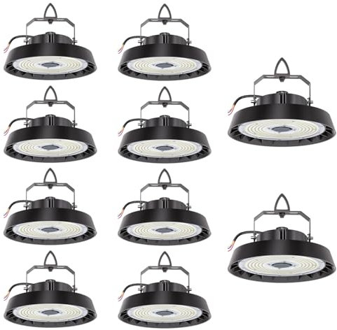10pcs LED Hallenstrahler 150W 25500lm, Hallenbeleuchtung LED 5000K Kaltweiß, 90° Abstrahlwinkel Industrielampe, Werkstattlampe Wasserfest IP65, UFO Highbay für Keller Garage Industrieanlagen Lager