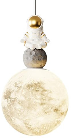 PZAOJAU Moon Pendant Light 3D Printed Planet Astronaut Ceiling Hanging Lamp Modern LED Pendant Light Kids Room Milk White Sphere Nursery Chandelier For Boys Bedroom Girls Bedside Kindergarten