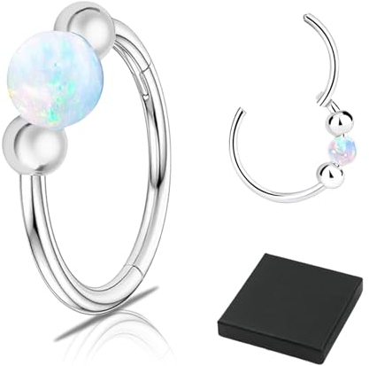 Lilbitty Opal Nasenring 18G, 316L Chirurgenstahl Nasenpiercing, Fake Septum für Frauen, Silber Nasenring Piercing, Cartilage Helix Conch Tragus Ohrring