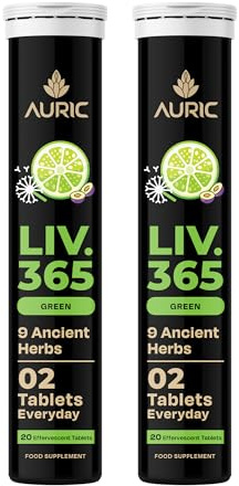 Auric Liver Detox effervescent 40 Tablets Supports Overall Wellbeing and Normal Body Functions | Made with Premium Herbal extracts | Drop - Fizz - Drink