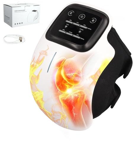Knee Massager, Cordless Knee Massager with Powerful Infrared Heating and Vibration, Smart Heated Brace for Joint Pain Relief, Stretched Ligament Muscles Injuries, Rechargeable, LED Touch Screen