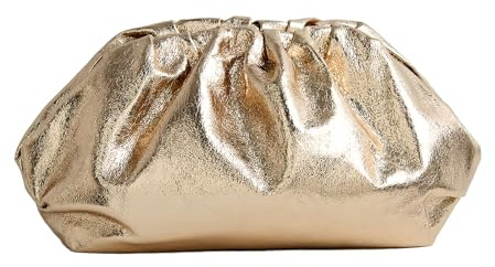 PHILOMENA Pochette in pelle vegana elegante per donna, borsa a mano morbida e pieghettata in PU per serate, matrimoni e balli di fine anno, Oro, Medium