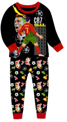 Suyaluoi Jungen Pyjamas Ronaldo No.7 Fans Baumwolle Homewear Pajama Set Langarm Casual Fußball Nachtwäsche Pjs Set (DE/NL/SE/PL, Alter, 10 Jahre, 11 Jahre, Regular, ROT)