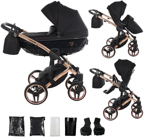 Junama Kinderwagen Diamond S 2in1 3in1 4in1 (03 - nero e rame, 2in1 mit adaptern)
