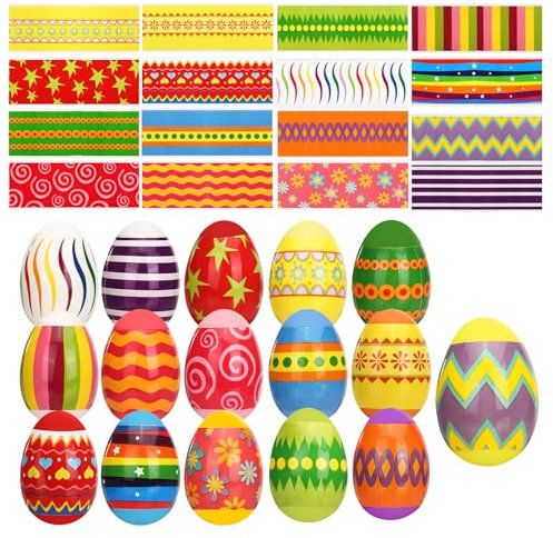 LIHAO 32 Stück Schrumpffolie Ostern Set in 16 Motiven Bunte Eierfarben Banderole Folie für Ostereier