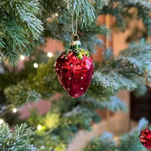 Food or Drink Glass Christmas Bauble (Strawberry 8x5.5x5.5cm)