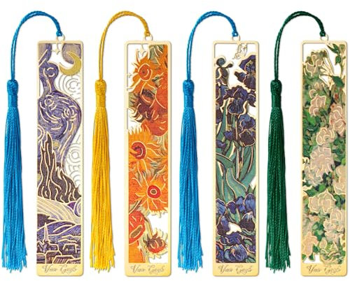JSRQT 4 Stück Hohles Lesezeichen aus Metall,Personalisiertes Van Gogh Lesezeichen,Metal Bookmark mit Quasten Anhänger, Seiten Markierungen Bookmarks für Buchliebhaber