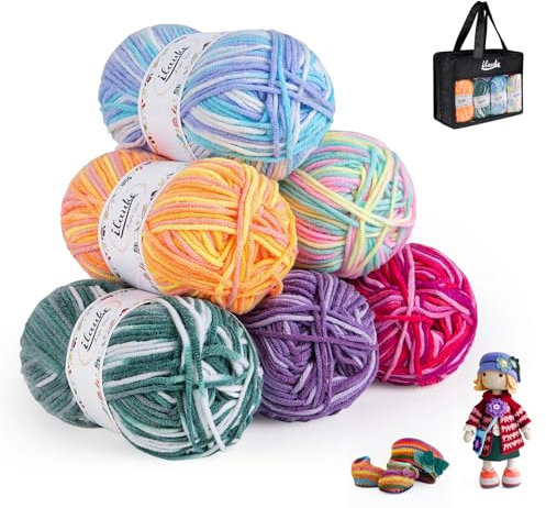 ilauke Handstrickgarn, 6 Stücke Acryl Wolle zum Stricken, 50g Acryl Wolle Zum Häkeln Häkelgarn Bunt Farbverlauf Weiches Mehrfarbiges Garn Set für Häkeln Stricken und Handwerk Häkelgarn
