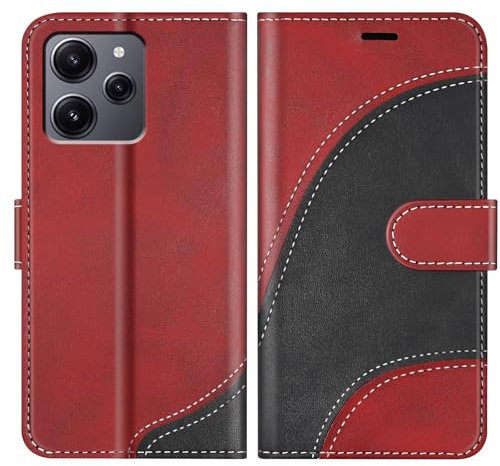 BoxTii Coque pour Redmi 12 4G / Redmi 12 5G, Housse en Cuir PU Pochette de Portefeuille, Magnétique Étui de Protection Housse Coque pour Redmi 12 4G / Redmi 12 5G, Rouge