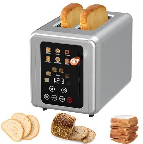 Tostadora inteligente con pantalla táctil for 2 rebanadas, máquina multifuncional for desayuno, con función de sonido y temporizador digital, 6 tipos de pan y 6 niveles de tostado, tostadora for wafle