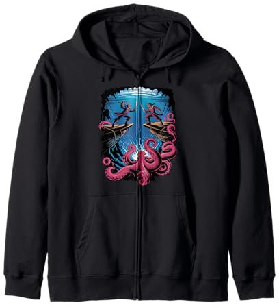 Octopus Kraken Pirata Duello Sopra Spaccatura Abissale Felpa con Cappuccio